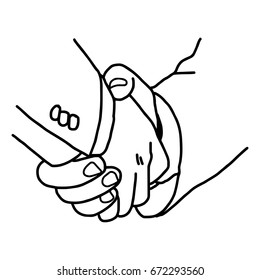 close up two businessman shaking hands - vector illustration sketch hand drawn with black lines, isolated on white background