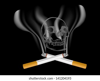 Close up of two cigarettes and the skull