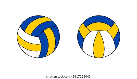 Se acercan dos bolas de voleibol, una con una franja amarilla y la otra con una franja azul. Adecuado para los deportes y los diseños temáticos de verano.