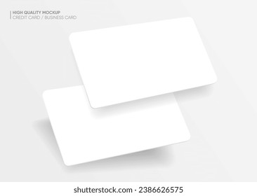 Close up two white blank business cards or credit card mockup on bright background vector EPS10