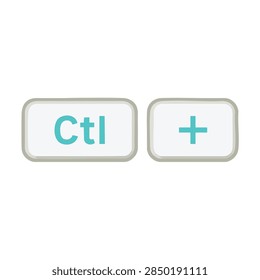 Close up of two white keyboard keys labeled Ctl and plus symbol for shortcut