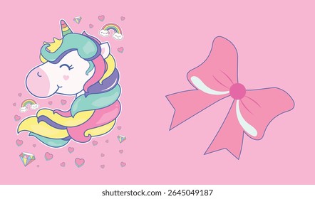 Close up Unicorn with the love, rainbow Vector and band