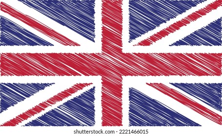 Close up United Kingdom national flag with scribble effect vector illustration