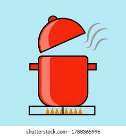Close up: Curry soup in hot pot for your meal. Cartoon vector style for your design.