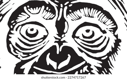 Close -up eyes of baboon, muzzle of monkey abstract illustration