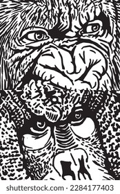 Close -up eyes of baboons, muzzles of monkeys abstract illustration