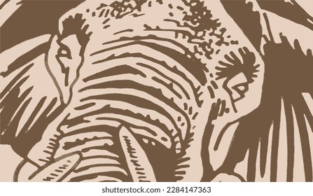 Close -up  eyes of elephant, muzzle of monkey vintage abstract illustration
