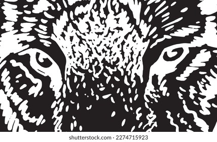 Close -up eyes of tiger, muzzle of angry tiger abstract illustration 