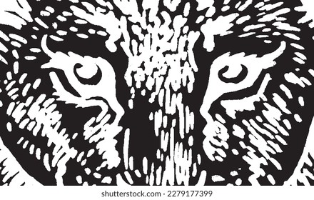 Nahaufnahme von Tigeraugen, Maulkorb von wütenden Tigern, abstrakte Illustration 