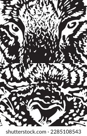 Close -up eyes of tigers, muzzles of angry tiger abstract illustration 