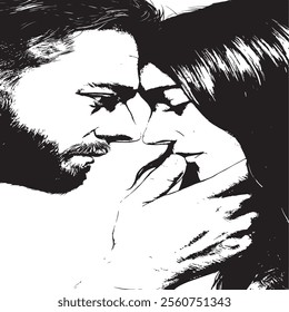 A close up,The man is touching the woman's face with love