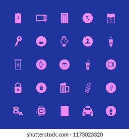 close vector icons set. with cpu, notebook, key and watch in set
