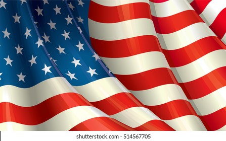 Close Up Vector Illustration of a waving American Flag