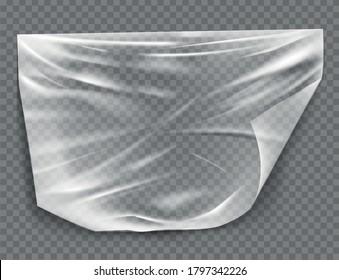 Cierre el vector sobre una bolsa de celofán transparente de plástico sobre fondo blanco. La textura se ve en blanco y brillante. Ilustración del vector