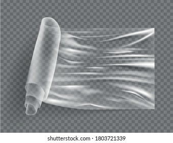 Close up vector on a plastic transparent cellophane bag on white background. The texture looks blank and shiny. Vector illustration