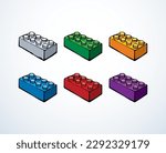 Close up vibrant big flat building constructor puzzle fix kit set white text space backdrop. Outline happy multi color hand drawn funny design object logo emblem modern web art doodle funny joy style