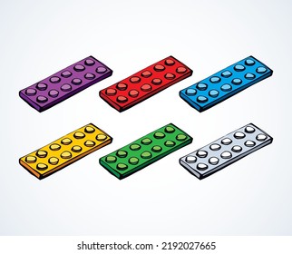 Close up vibrant big flat building constructor puzzle fix kit set white text space backdrop. Outline happy multi color hand drawn funny design object logo emblem modern web art doodle funny joy style