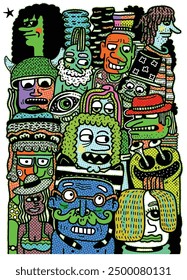 A close up of vibrant cartoon monster characters featuring a halftone pop art style, with expressive and playful designs. Concept of imaginative fun.

