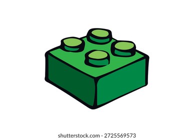 Nahaufnahme lebendigen grün großen flachen Gebäude Konstruktor Puzzle Fix Kit Set weißen Textraum Hintergrund. Helle fröhliche Farbe handgezeichnet lustiges Design Objekt Logo Emblem moderne Web Art doodle lustige Freude Stil