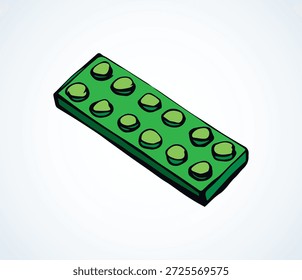 Cerrar arriba verde vibrante gran edificio plano constructor puzzle fix kit conjunto de fondo de espacio de texto blanco. Brillante color feliz dibujado a mano divertido diseño objeto logotipo emblema moderno Web arte doodle divertido estilo de alegría