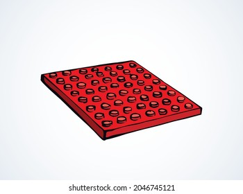 Close up vibrant red flat building constructor puzzle fix kit logotype set white text space. Bright happy pink color hand drawn funny design object logo emblem modern web art doodle funny joy style