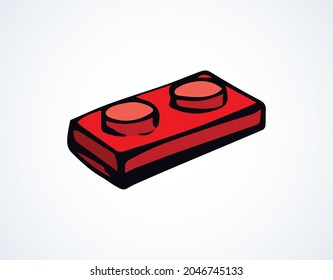 Close up vibrant red flat building constructor puzzle fix kit logotype set white text space. Bright happy pink color hand drawn funny design object logo emblem modern web art doodle funny joy style