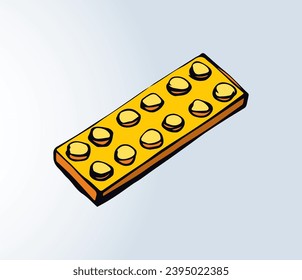 Close up vibrant yellow flat building constructor puzzle fix kit set white text space backdrop. Bright happy lime color hand drawn funny design object logo emblem modern web art doodle funny joy style