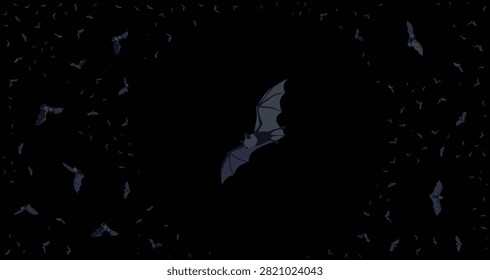 close up view of a bat flying with wings fully spread showing wing structure against a dark night sky background
