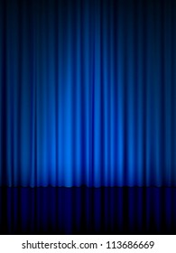 Close view of a blue curtain. Vector illustration.