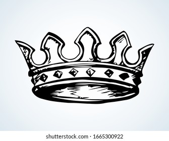 Close up view classic luxury wealth noble corona hat award. White text space. Art doodle engrave line ornament style outline black ink hand drawn rich precious tiara logo pictogram emblem decor design