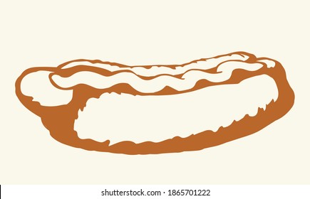 Close up view cute tasty fat bbq appetizer roll object. Closeup outline black ink pen hand drawn cafe menu lettuce calorie emblem logo sign icon design retro art doodle line banner poster print style