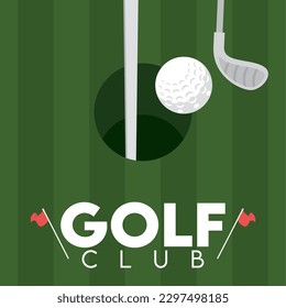 Close view of a golf field hole Golf club template Vector