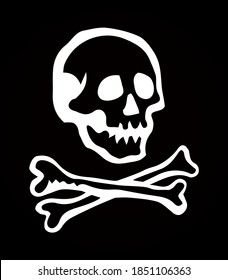 Close up view grim corsair roger skul jaw shape concept set light white paper text space backdrop. Closeup outline dark ink hand drawn web game over object emblem design retro art doodle engrave style