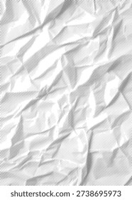 Close up view of heavily crumpled white paper texture background abstract