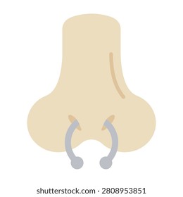 A close up view of a human nose featuring a stylish silver septum ring piercing. This minimalist icon represents body modification, modern fashion, and self expression.