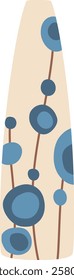 Close up view of an ironing board cover featuring a minimalist design with blue circles and brown stems on a beige background, creating a simple yet stylish pattern for laundry tasks