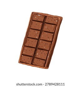 Close up view of a milk chocolate bar displaying segmented squares