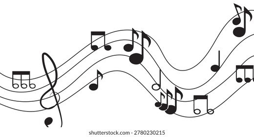 Close up view of musical notes on a curved staff forming a melody