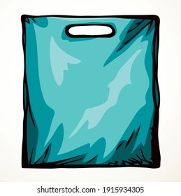 Close up view new blank line reuse sack trash bin. Tote add empty hold light text space backdrop. Outline black hand drawn food wrap pack concept logo design modern art doodle print brand label style