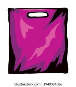 Close up view new blank line reuse sack trash bin. Tote add empty hold light text space backdrop. Outline black hand drawn food wrap pack concept logo design modern art doodle print brand label style