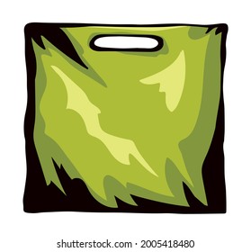 Close up view new blank line reuse sack trash bin. Tote add empty hold light text space backdrop. Outline black hand drawn food wrap pack concept logo design modern art doodle print brand label style