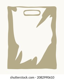 Close up view new blank line reuse sack trash bin. Tote add empty hold light text space backdrop. Outline black hand drawn food wrap pack concept logo design modern art doodle print brand label style