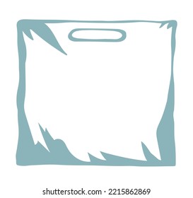 Close up view new blank line reuse sack trash bin. Tote add empty hold light text space backdrop. Outline black hand drawn food wrap pack concept logo design modern art doodle print brand label style
