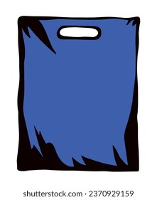 Close up view new blank line reuse sack trash bin. Tote add empty hold light text space backdrop. Outline black hand drawn food wrap pack concept logo design modern art doodle print brand label style