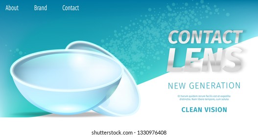 Close Up View of New Generation Clean Vision Daily Contact Lenses on Gradient Background, Copy Space. Medical Correct Vision Ophthalmology Equipment. Realistic Vector Illustration, Horizontal Banner