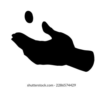 Close up view old age jewish male palm arm catch shot flip true bet head tail line icon white sky. Outlin black drawn crisis fate die win fun hope idea girl prayer pray ask bible god vector art sketch