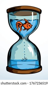 Close up view old eco age aqua marine liquid trickle drop fall run count end process action idea white text space. Retro art style line hand drawn final sea wave urgent alone work gold logo icon sign