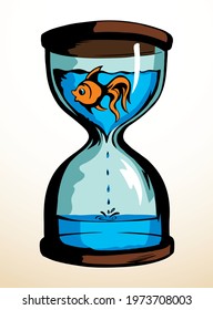 Close up view old eco age aqua marine liquid trickle drop fall run count end process action idea white text space. Retro art style line hand drawn final sea wave urgent alone work gold logo icon sign