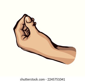 Close up view raise girl palm thumb grip make touch care white sky text space. Outline black drawn angry guy fist want hit cool carry add small seed index logo emblem idea concept retro line art style