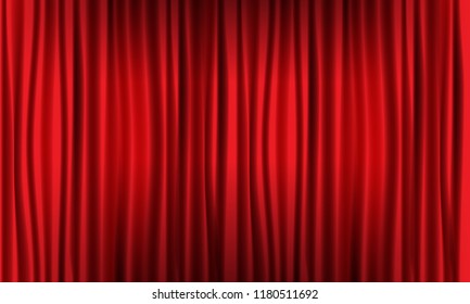 Close view of realistic red curtain. Vector illustration.